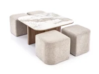 Журнальный стол ARAKIS бежевый мрамор / орех + 4 пуфа pilt 9